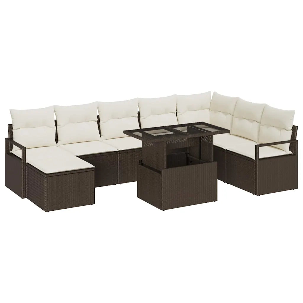 Set Divano da Giardino 9 pcs Marrone Poly Rattan 3357611