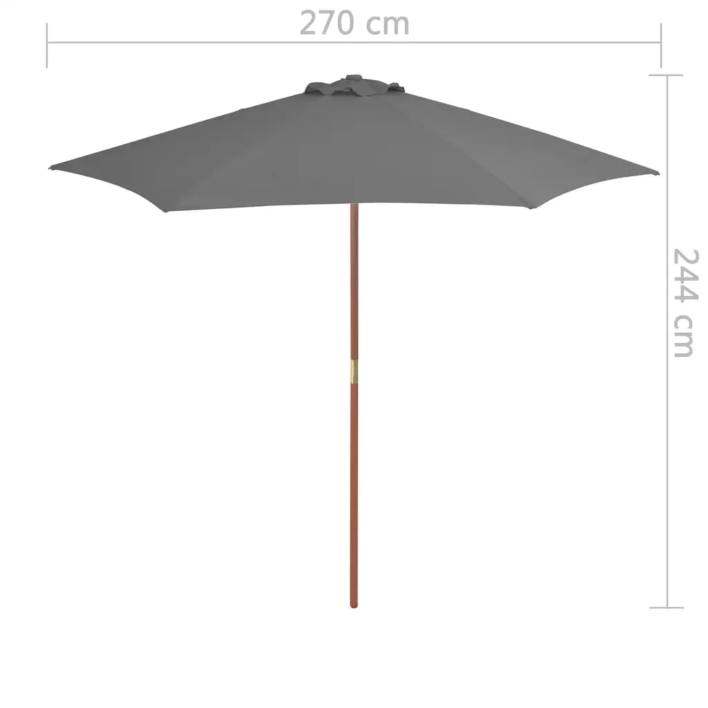 Ombrellone da Esterni-Ombrello da giardino con Palo in Legno 270 cm Antracite