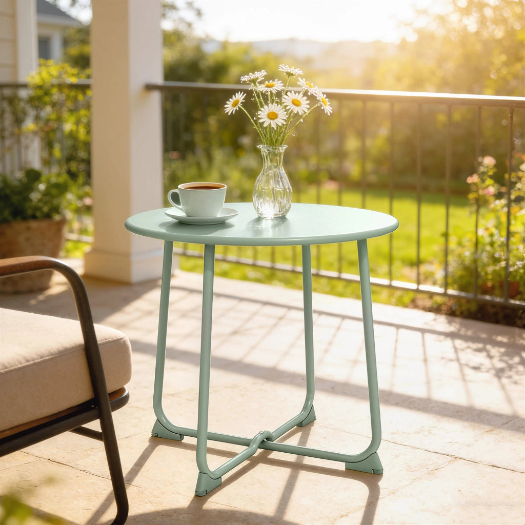 Tavolino da giardino rotondo ¨C zephmum ¨C verde scuro, metallo, ?50x45.5 cm