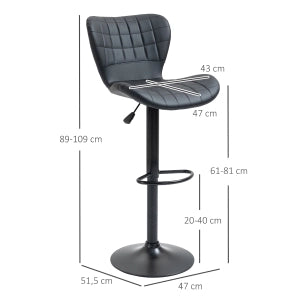 SGABELLO DA BAR girevole regolabile in altezza Set da 2 Nero 57x58x87-107 cm