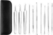 Kit di rimozione punti neri professionale da 10 pezzi - Estrattore in acciaio inossidabile - Rimuove acne e punti neri - Strumento igienico - Adatto a tutti i tipi di pelle - Incluso manuale di pulizia