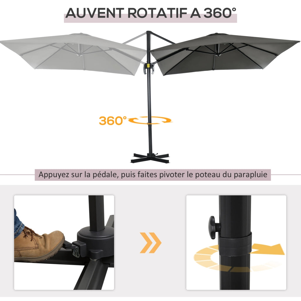Ombrellone Quadrato Inclinabile a Manovella ¨C zephmum ¨C Grigio Poliestere Acciaio 250x250 cm