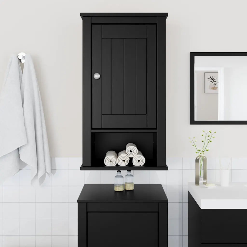 Mobile da Bagno | Armadio da bagno a Muro BERG Nero 40x27x71,5 cm Massello Pino
