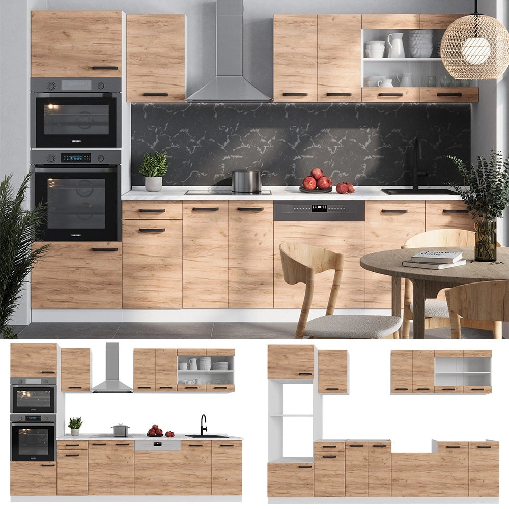 Cucina componibile R-Line Rovere dorato/Bianco 300 cm PL Rovere Vicco