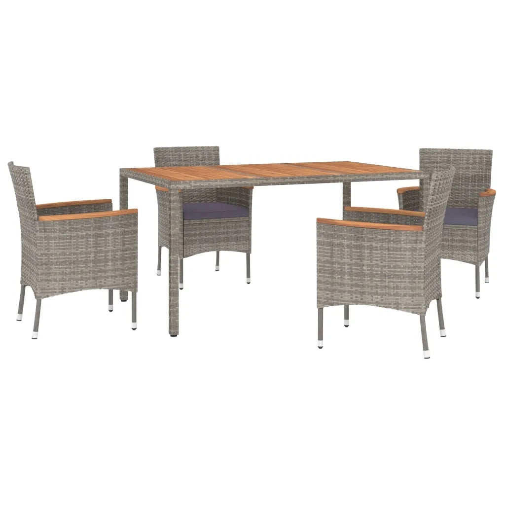 Set da Pranzo da Giardino 5 pz con Cuscini in Polyrattan Grigio 3187366