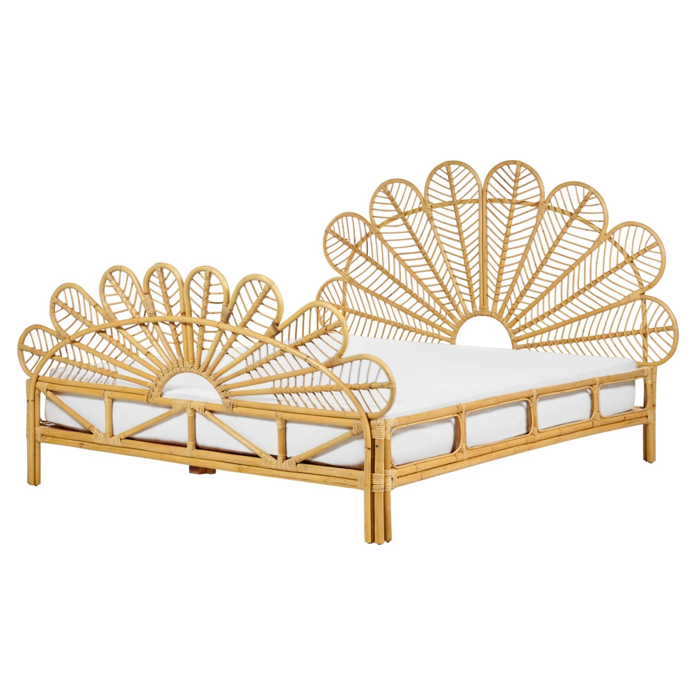 Letto matrimoniale in rattan con rete in legno chiaro e pannello intrecciato 160 x 200 cm camera da letto stile boho