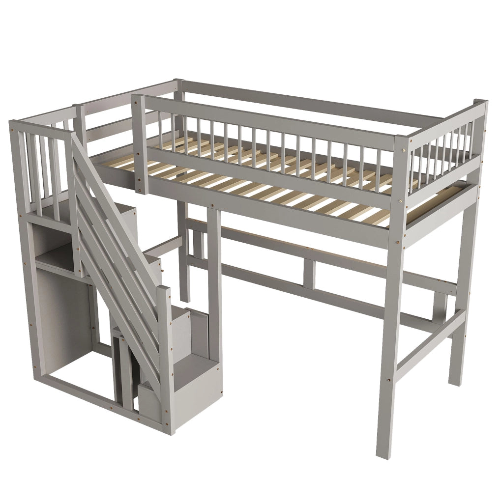 LETTO singolo con scala contenitore 90x200 cm legno grigio