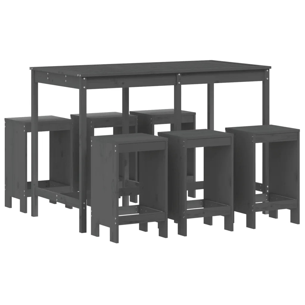 Set Bar da Giardino 7 pz Grigio in Legno Massello di Pino 3157753