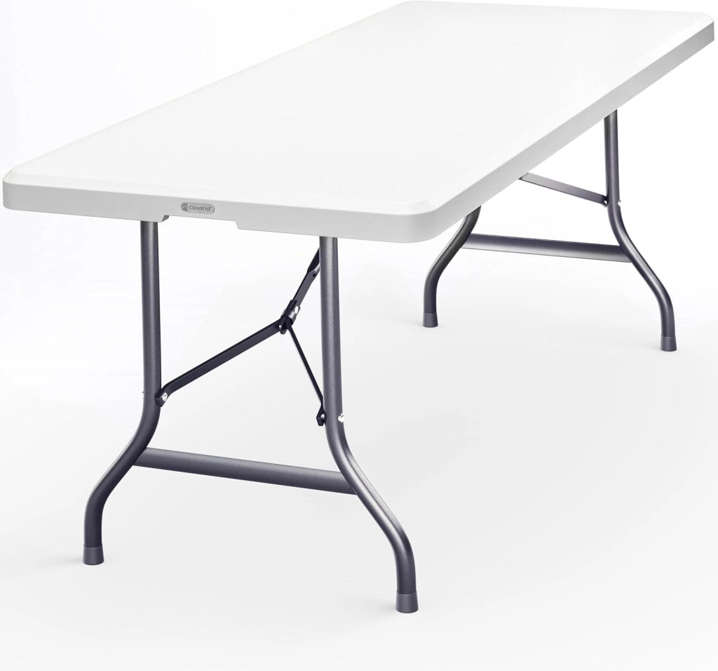 Tavolo da Giardino Pieghevole 220x70 cm Rettangolare Portatile con Maniglia per 10 Persone Tavolo da Buffet Feste Richiudibile Tavolo da Pranzo Bianco