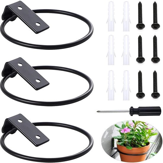 Supporto per Vaso per Muri - Set di 3 Sostegni per Pianta da Appendere per Giardino e Balcone, Nero, 20 kg di Capacità di Carico