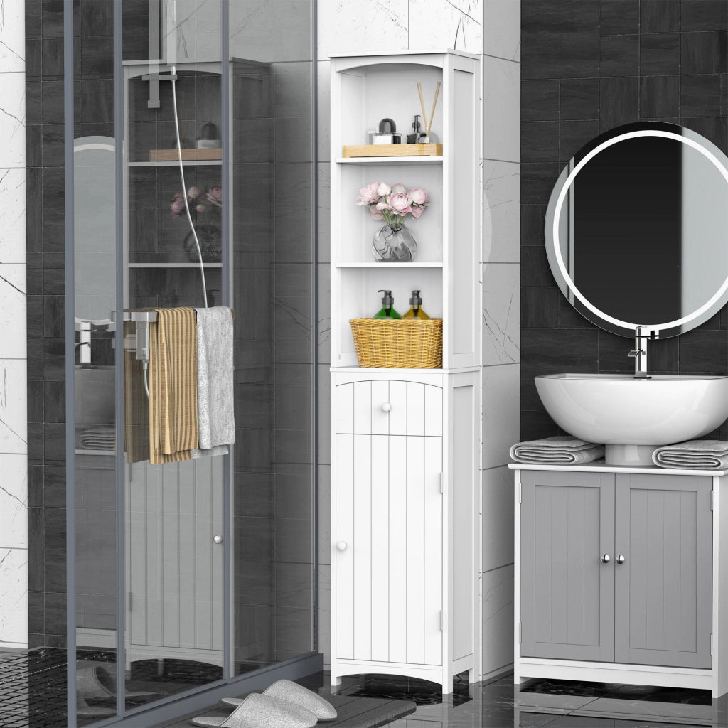 Mobiletto a Colonna Bagno in MDF Bianco con 3 Ripiani ¨C zephmum ¨C 34x24x170cm