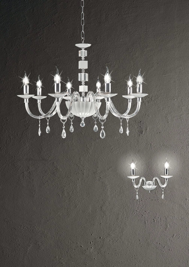APPLIQUE LIVIA 2 LUCI BIANCO- TRASPARENTE E CROMO ATTACCO E14 L.35CM