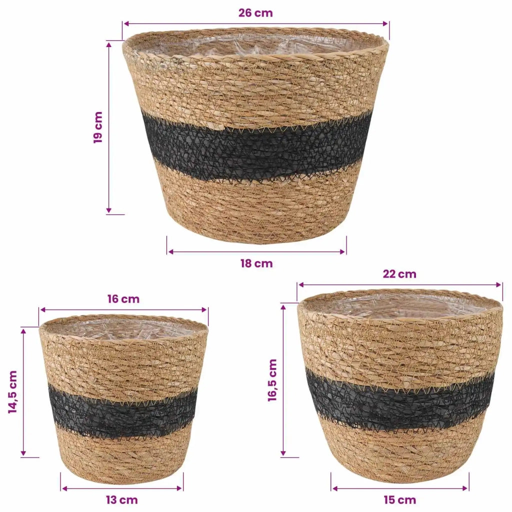 Cesti per piante in erba marina 3 pcs Naturale e Nero 42012250