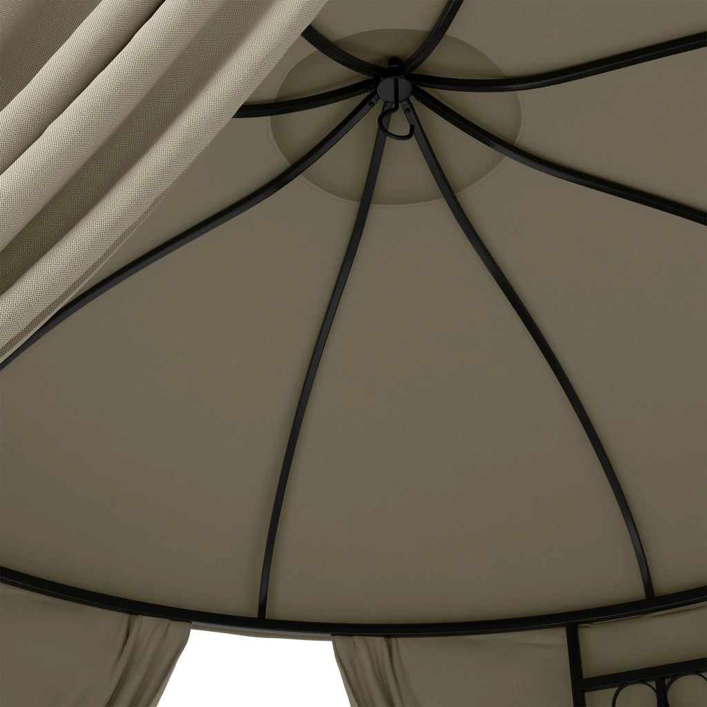 Gazebo Rotondo da Giardino ?3m ¨C Xylo ¨C Metallo Poliestere Beige con Tende