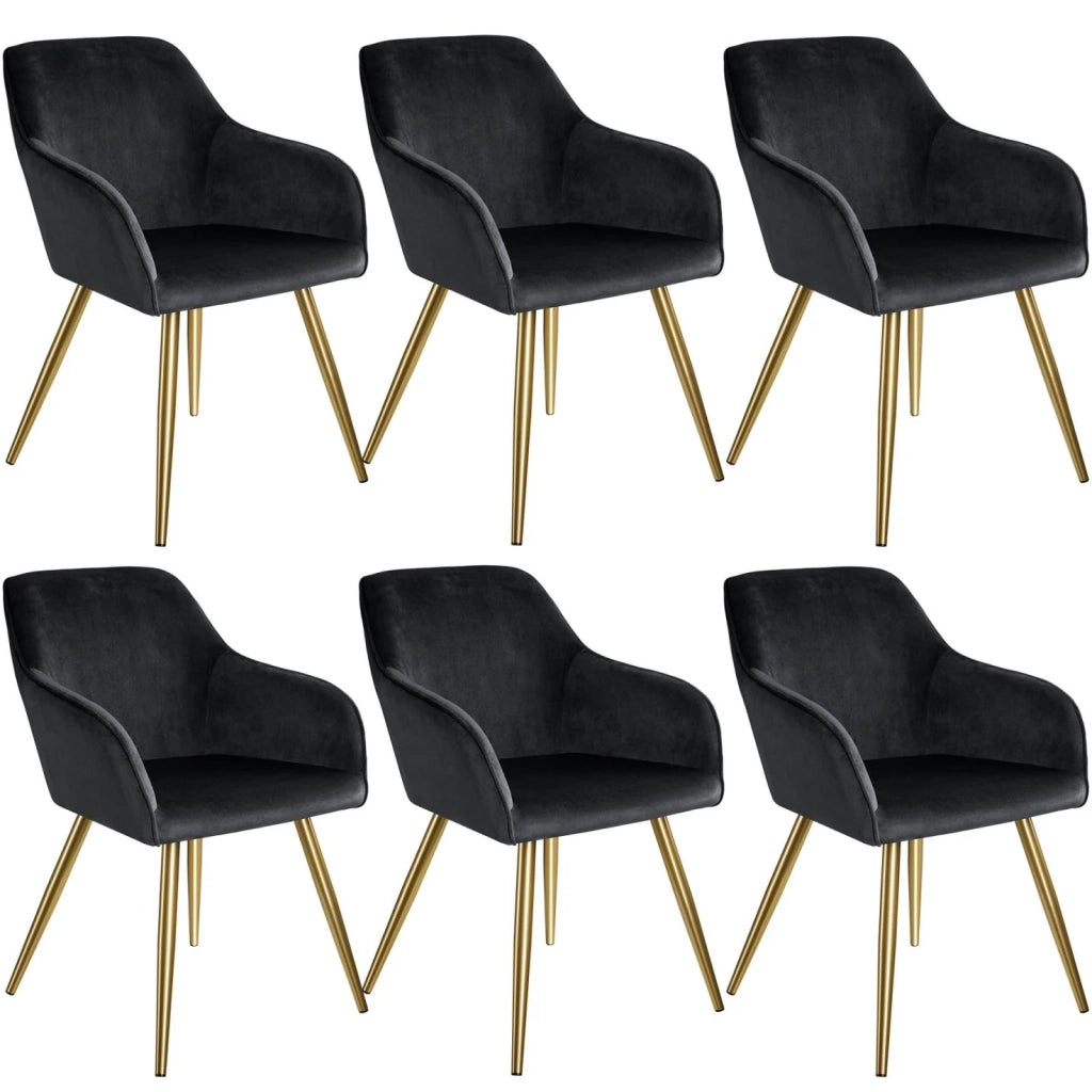 Set 6 sedie con gambe dorate, seduta soggiorno, cucina sala da pranzo, design elegante, velluto nero 08_0000065