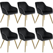 Set 6 sedie con gambe dorate, seduta soggiorno, cucina sala da pranzo, design elegante, velluto nero 08_0000065