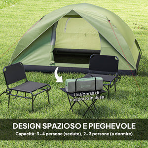 Tenda da Campeggio per 3 Persone Impermeabile 205x275x135H cm con Tasche e Gancio per Lanterna Verde