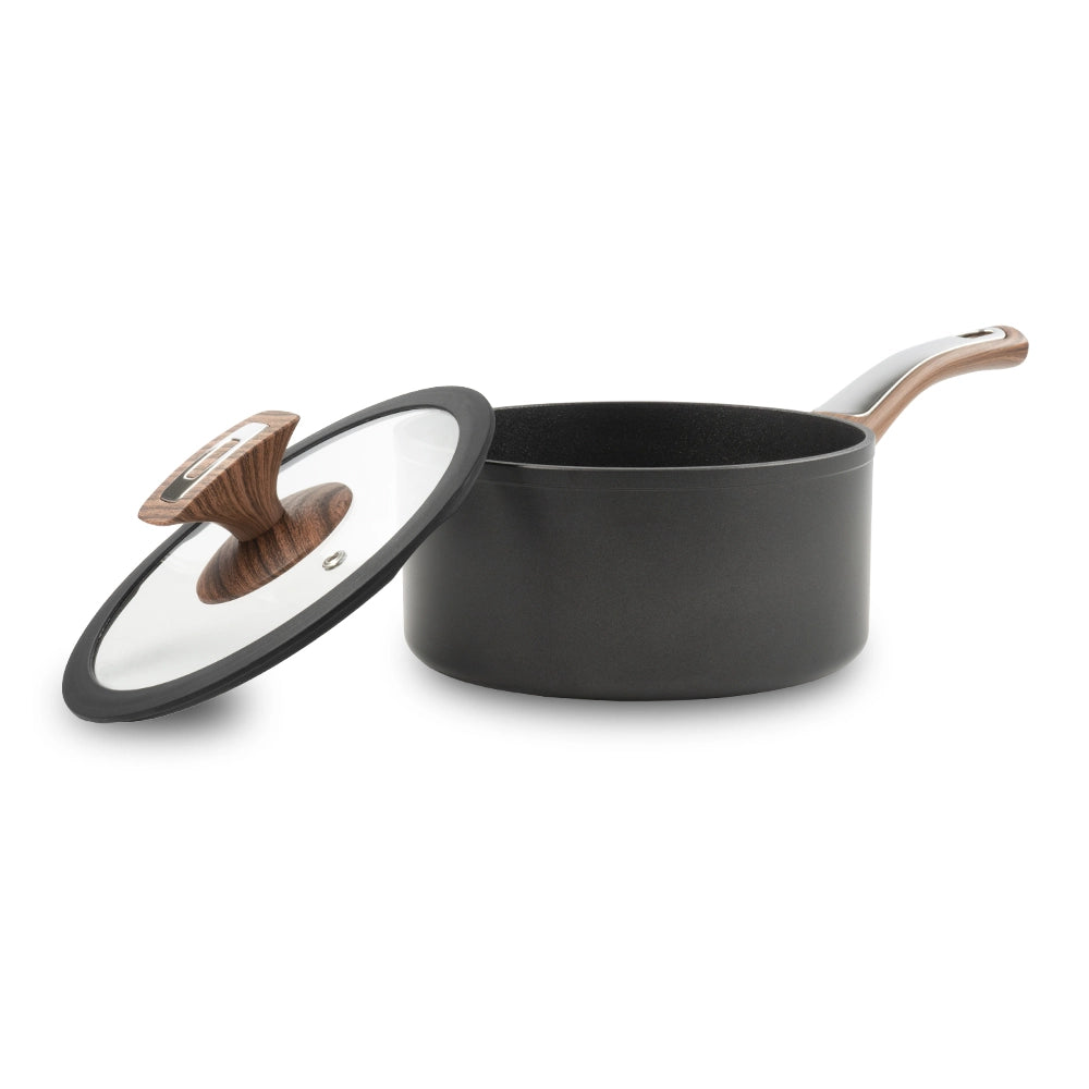Casseruola 1 manico con coperchio Elegance Wood 18 cm doppio fondo acciaio inox, manico Soft touch