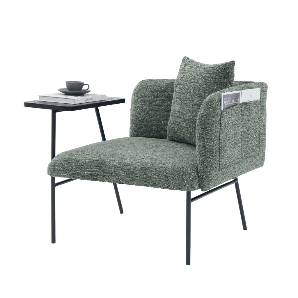 Poltrona con tavolino laterale e tasche laterali; seduta confortevole in chenille; verde smeraldo