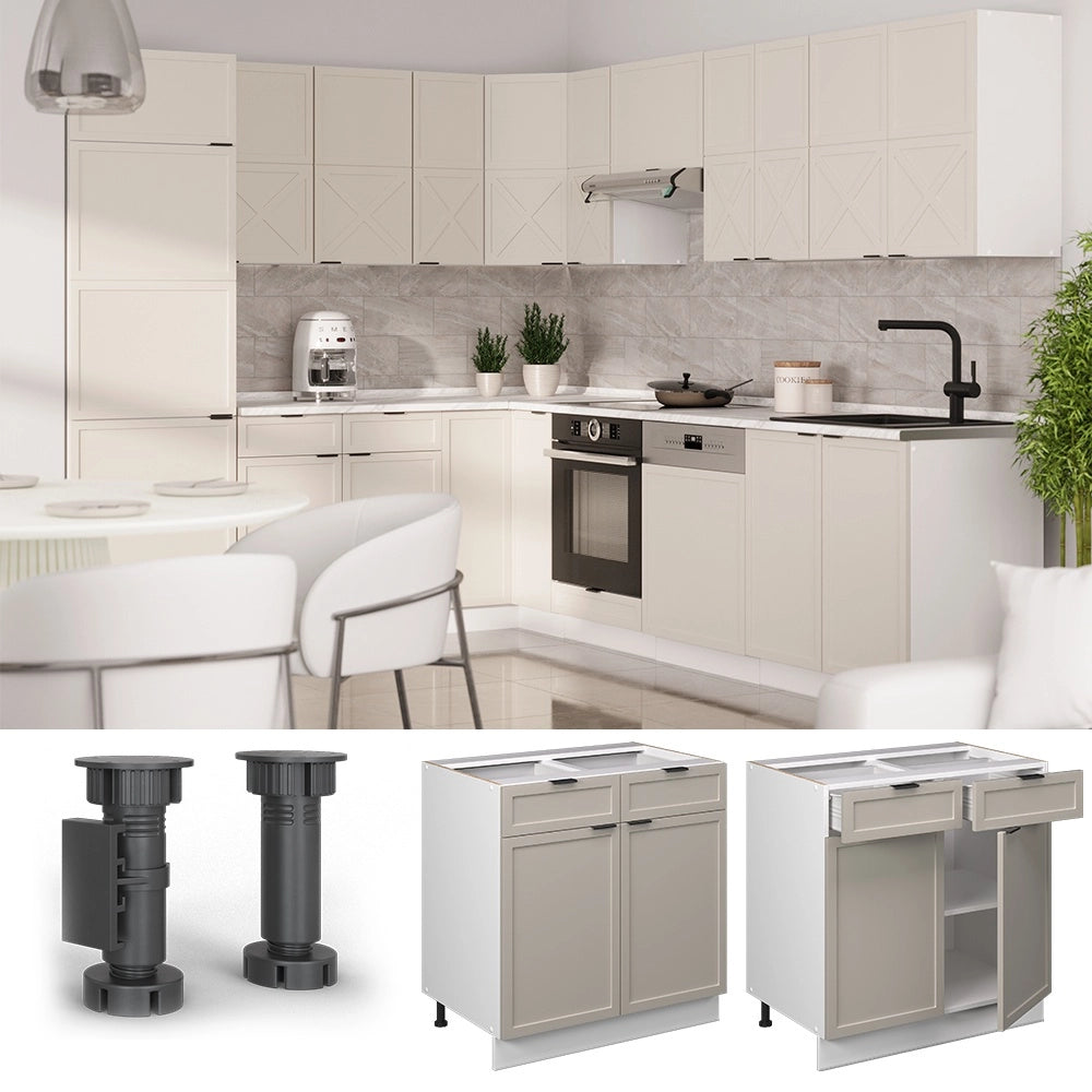 Mobiletto base per cucina Fame-Line GrigioBeige/Bianco 80 cm senza piano di lavoro Vicco