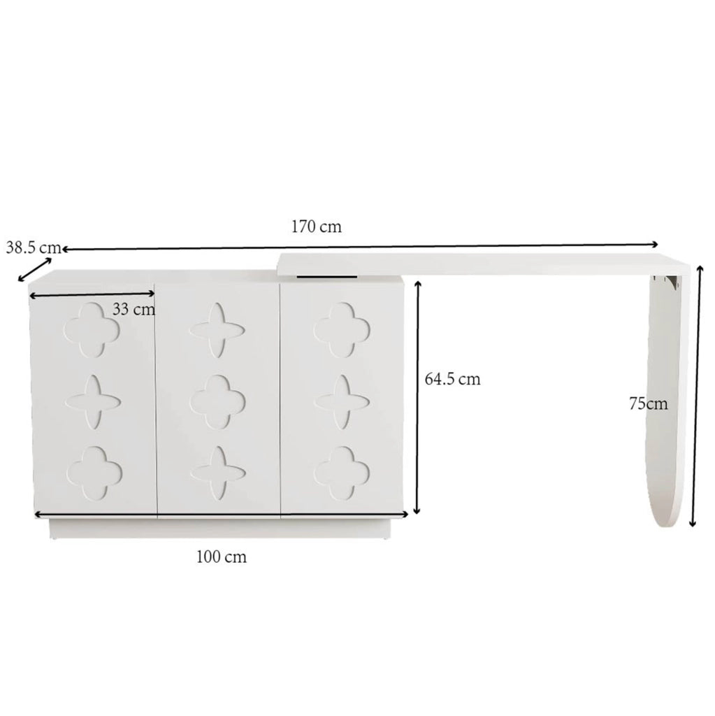 Scrivania angolare girevole a L 110 cm in MDF bianco con mobile contenitore