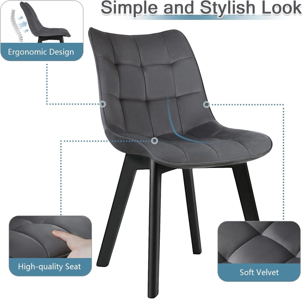 Sedia Moderna da Sala Pranzo Poltroncina da Cucina Poltrona in Velluto Senza Braccioli Gambe in Legno Grigio Scuro 0654BY-1