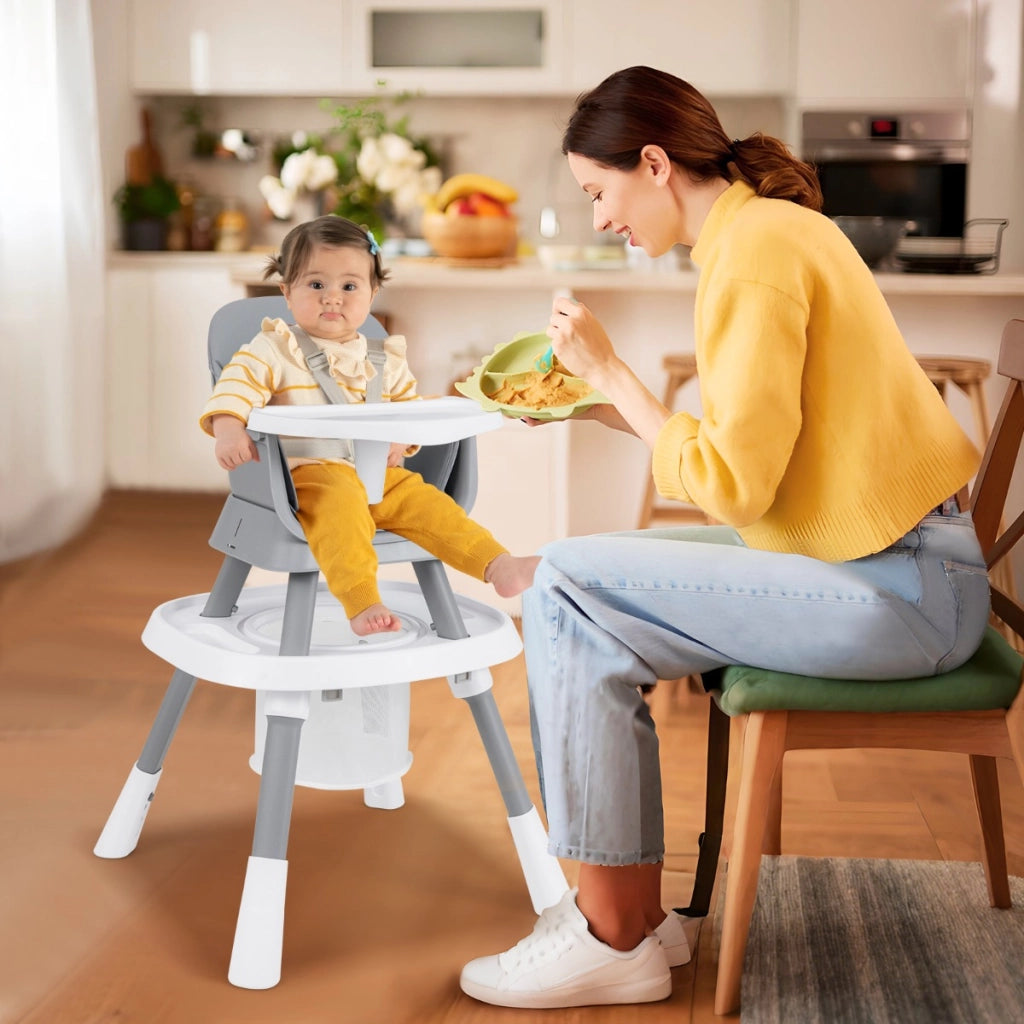 Set tavolo e sedia multifunzionale con vassoio rimovibile e cintura, Seggiolone convertibile per bambini 16-in-1 Grigio-Seggioloni