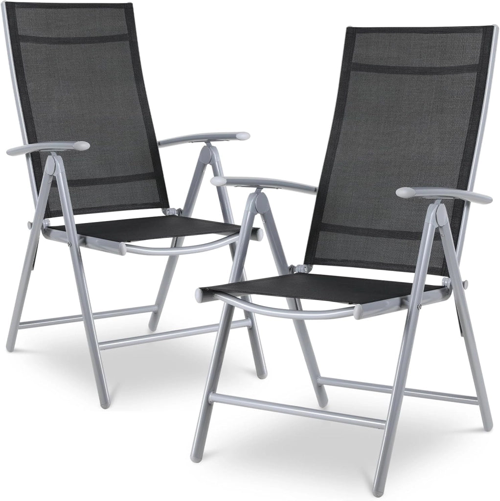 Set Giardino Esterno Alluminio 3 Pezzi, Tavolo da Giardino con Sedie, 1 Tavolo e 2 Sedie Pieghevole, Salotto Per Patio Giardino Balcone Veranda Esterno Piscina Terrazzo, Grigio argento
