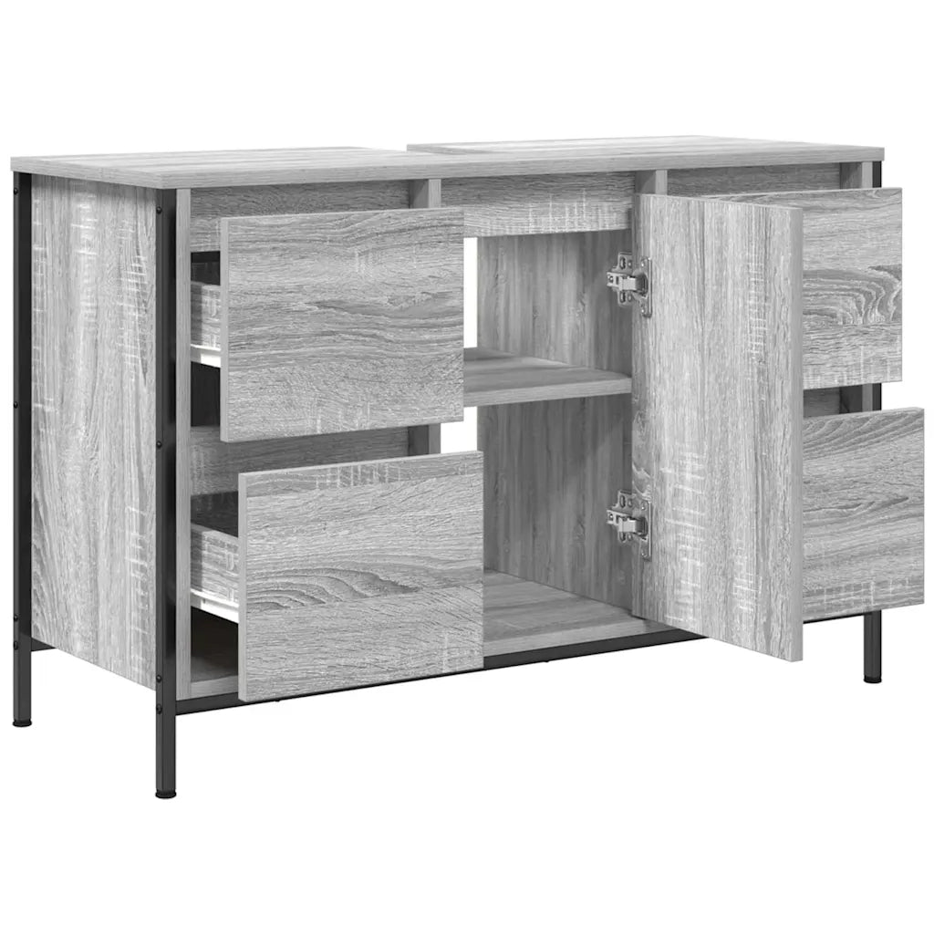 Mobile Lavabo con Cassetti-Armadietto da bagno Grigio Sonoma 90x34,5x60 cm