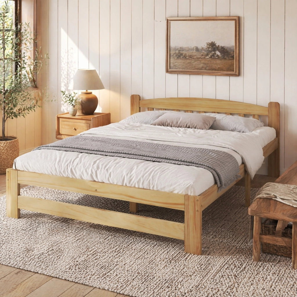 LETTO matrimoniale 140x200 cm in legno massello di pino naturale con testiera