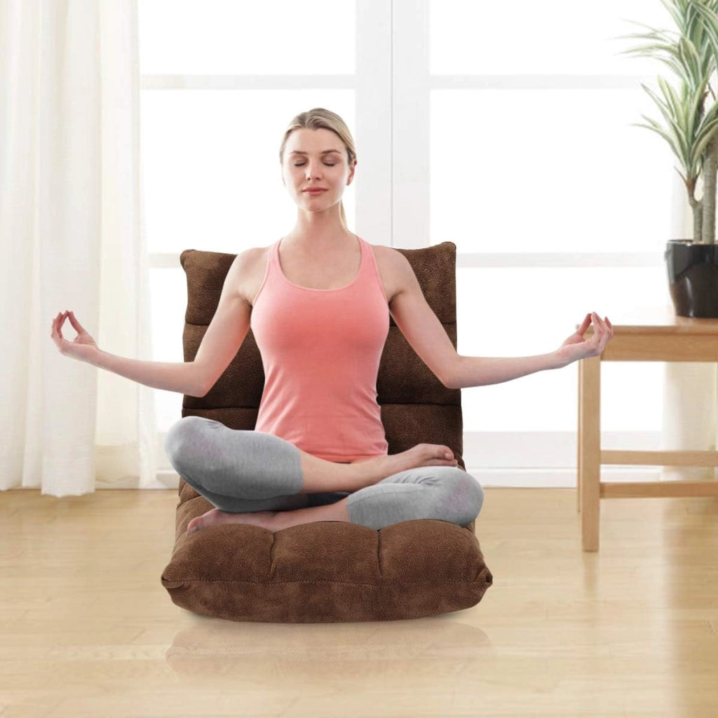 Sedia da pavimento, sedia imbottita pieghevole, cuscino da pavimento regolabile a 14 livelli con schienale, poltrona da meditazione morbida (marrone)