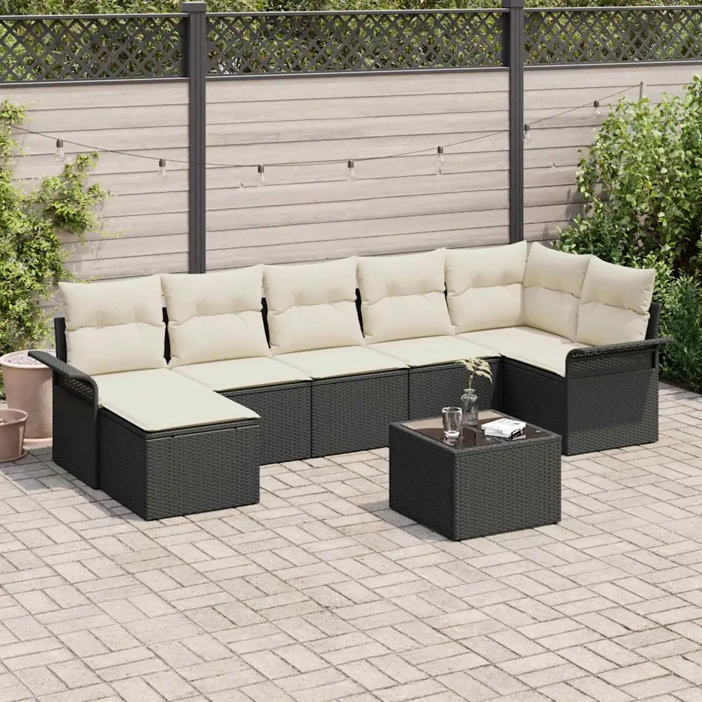 Set Divano da Giardino con cuscino 8 pcs Nero Poly Rattan 3345457