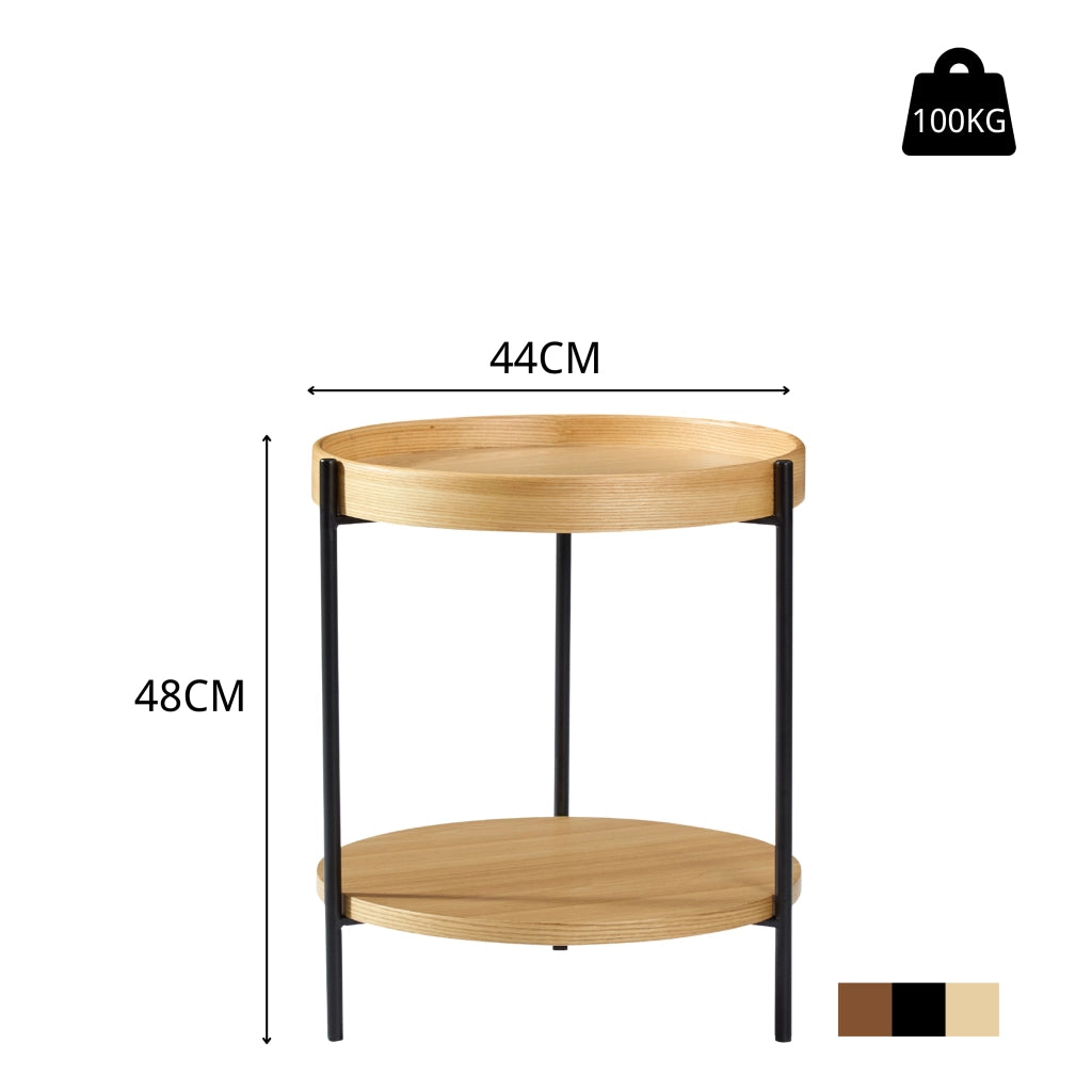 TAVOLINO rotondo 2 pezzi Ø69x38 cm e Ø44x48 cm Legno massello e MDF Naturale