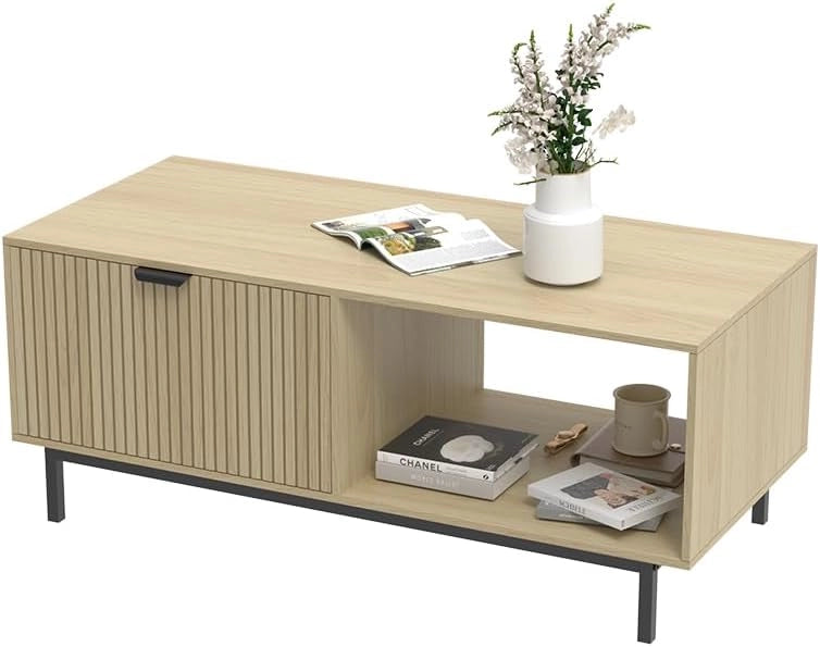 Tavolino Lennox, Rovere, 110 x 50 cm, adatto per riporre riviste e telecomandi