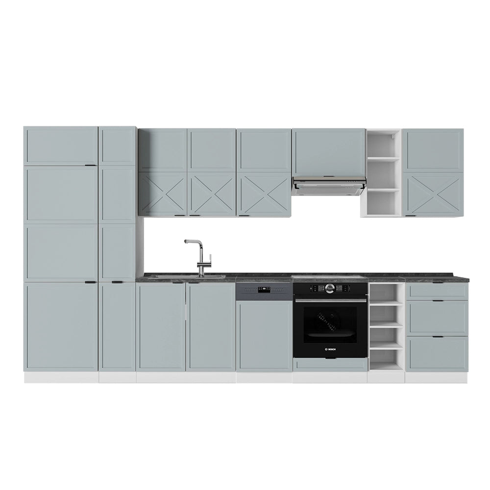 Cucina componibile Fame-Line Blu-grigio chiaro/Bianco 355 cm, PL Antracite Vicco
