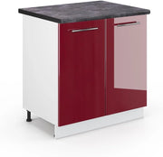 Mobile lavello cucina Fame-Line, Rosso bordeaux lucido, 80 cm, PL Antracite, per la combinazione con altri moduli della serie Fame-Line