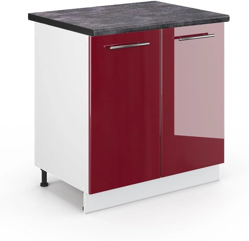 Mobile lavello cucina Fame-Line, Rosso bordeaux lucido, 80 cm, PL Antracite, per la combinazione con altri moduli della serie Fame-Line
