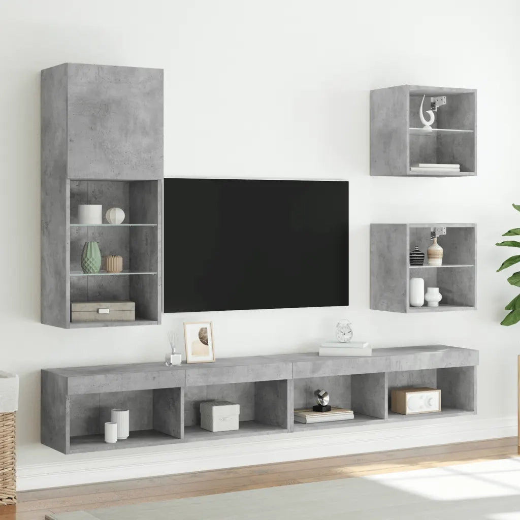 vidaXL Mobile TV con Luci LED Grigio Cemento 40,5x30x102 cm