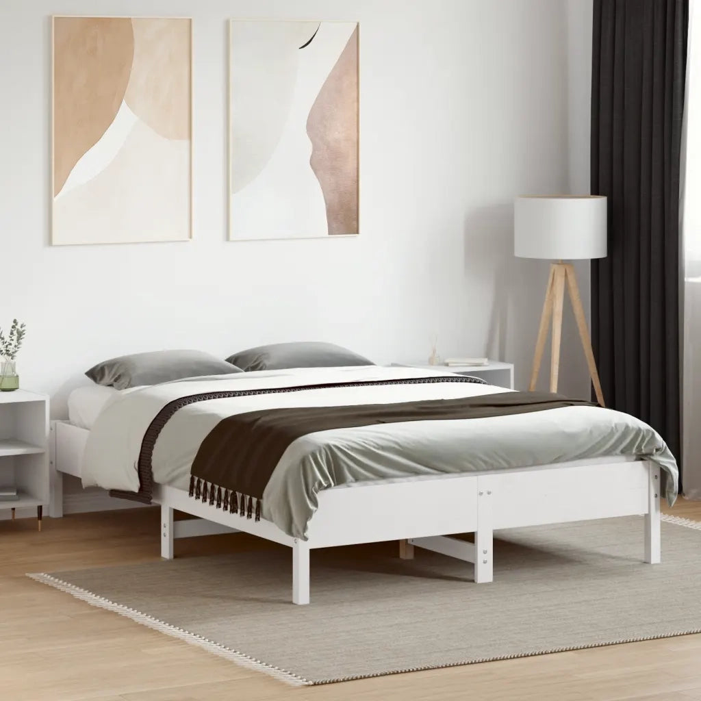 Letto senza Materasso Bianco 135x190 cm Legno Massello di Pino 842719