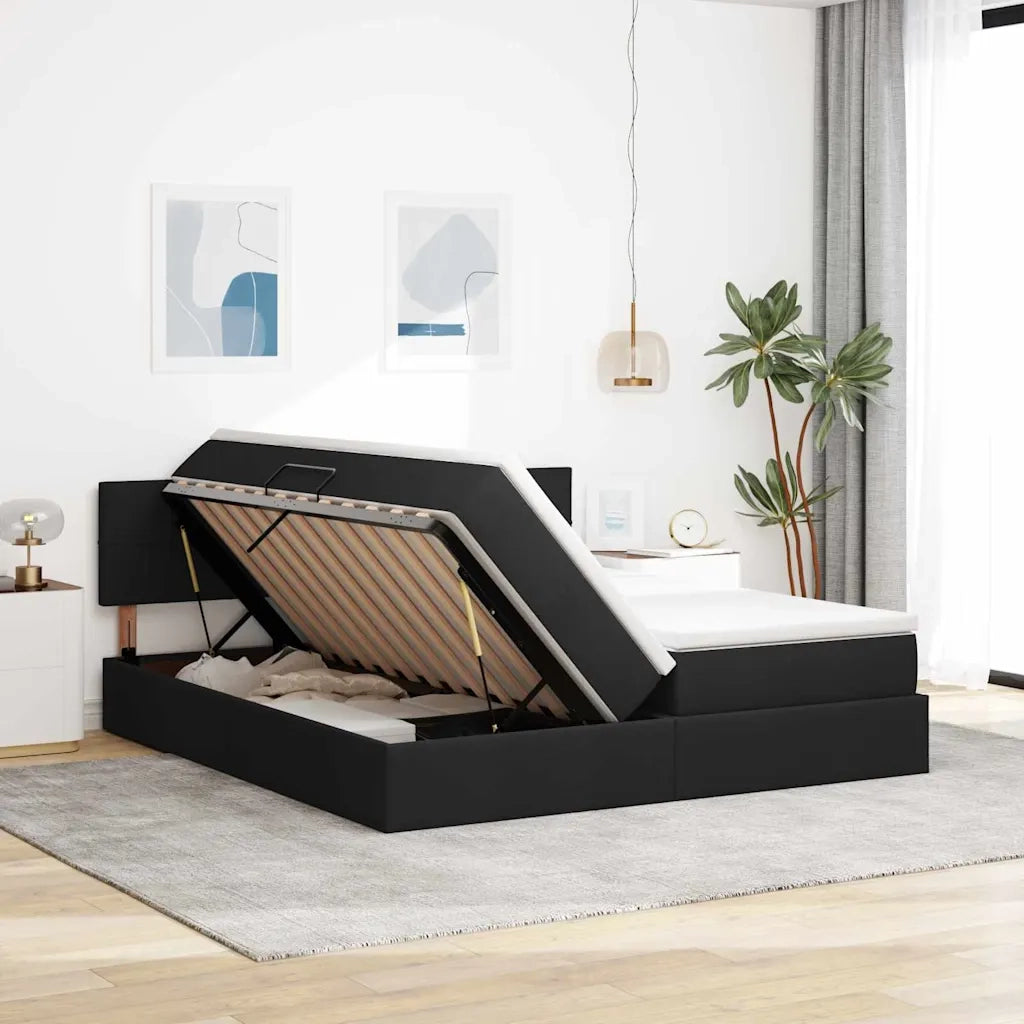 Letto con Contenitore Nero 200 x 200 cm Pelle Sintetica 3370933