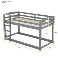 Letto a castello per bambini 6+ anni, 90x200 cm, struttura in legno, senza materasso, Grigio
