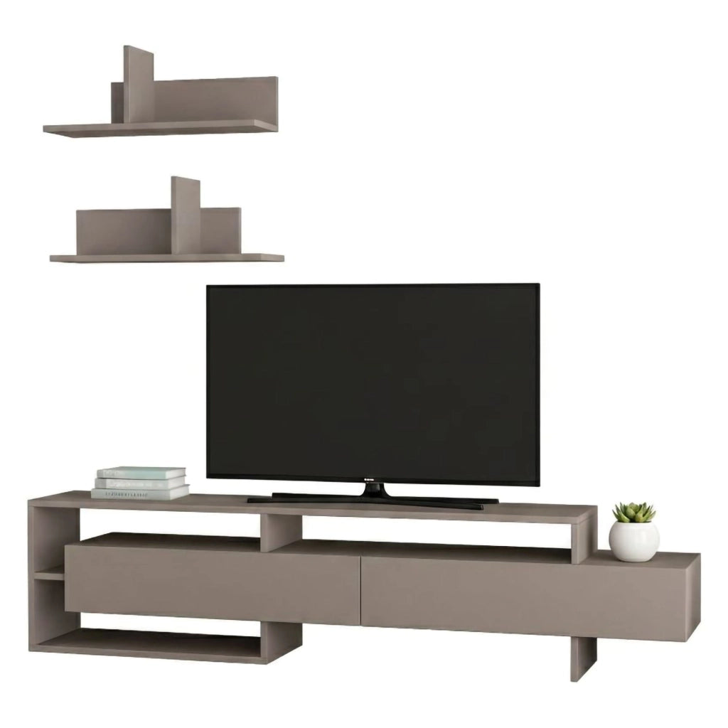 Mobile Soggiorno Huko, Parete Attrezzata 2 Cassetti, Beige