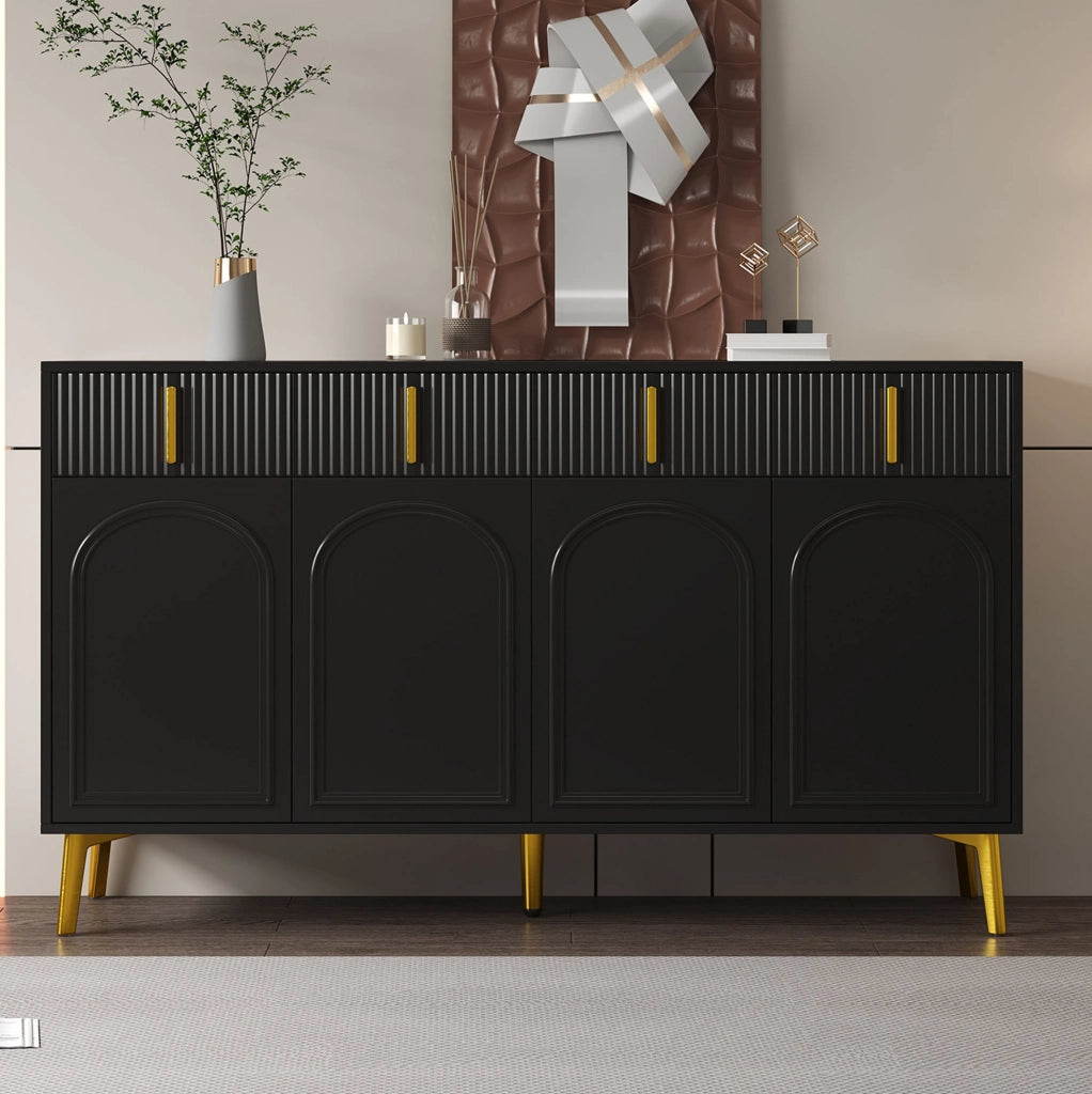 Credenza 140x38x82 cm con 4 ante; 4 cassetti; MDF nero