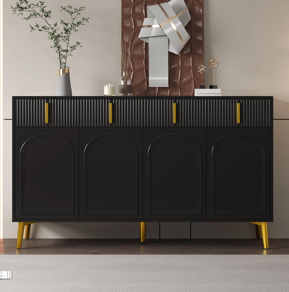Credenza 140x38x82 cm con 4 ante; 4 cassetti; MDF nero