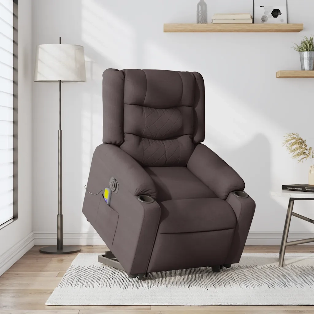 Poltrona Alzapersona Massaggio Elettrica Marrone Scuro Tessuto 3310284