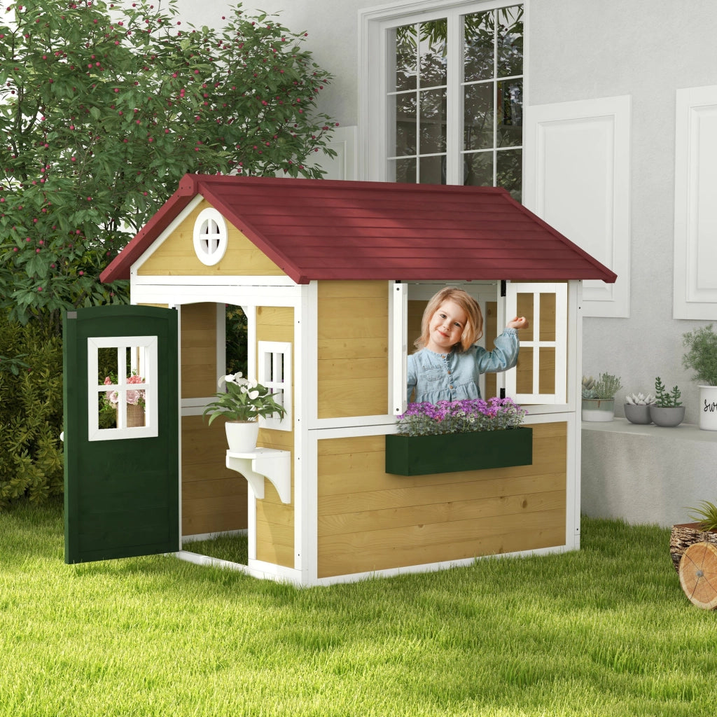 Casetta gioco bambini esterno con finestre e fioriere ¨C Xylo ¨C legno beige 114x126x135 cm