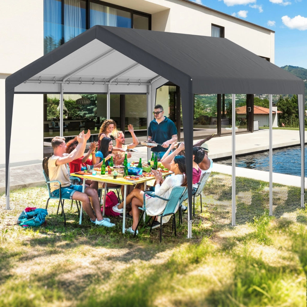 Carport auto per esterno 595x300cm con 8 pareti laterali rimovibili porte scorrevoli, Garage portatile per SUV Grigio scuro-Accessori per veicoli