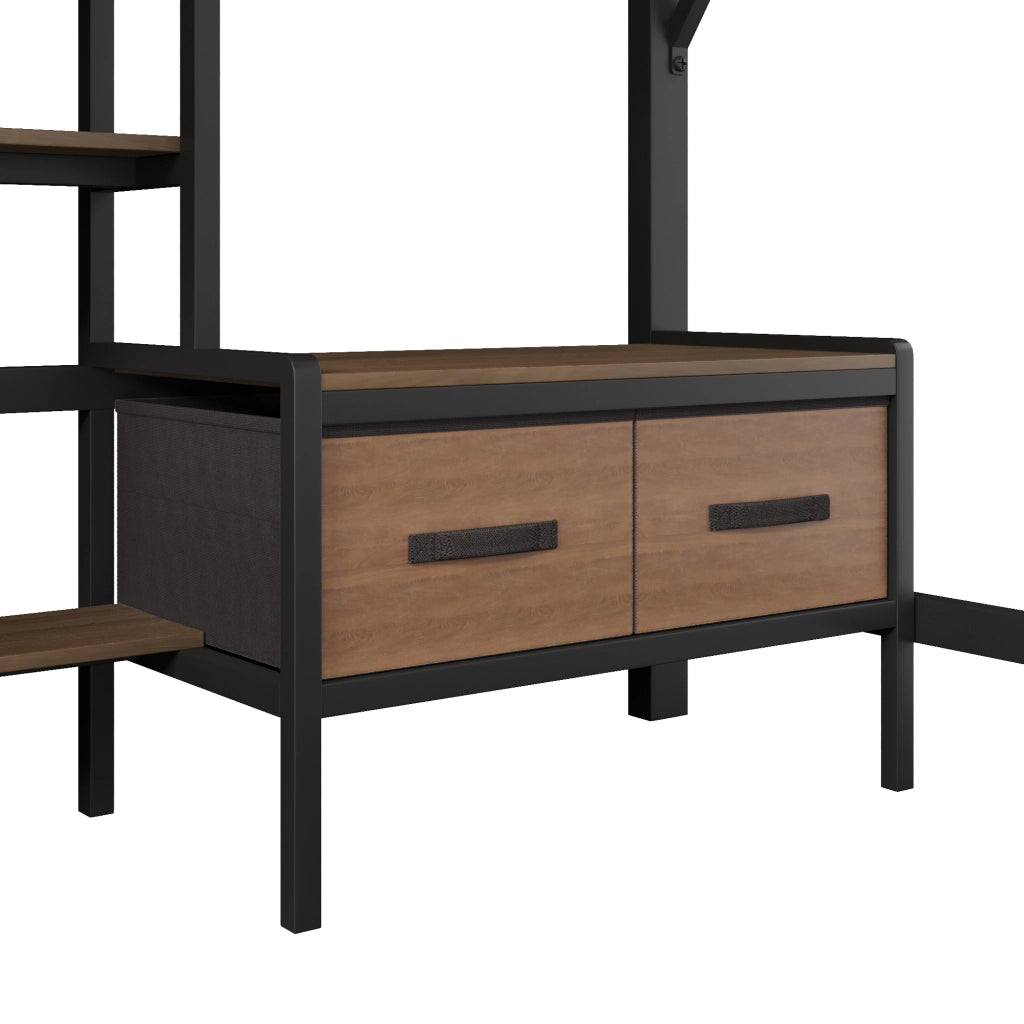 Letto a soppalco 140x200 cm con scrivania; LED e USB in MDF e metallo nero