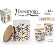 Trade Shop - Barattolo Ceramica Caffè Tappo Legno Ermetico Cucina Terra D'amuri 12x10cm 822117 -
