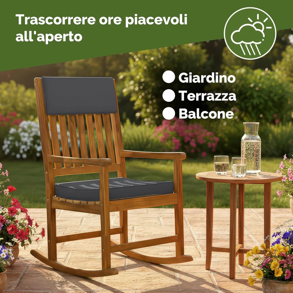 ® Sedia a Dondolo Poltrona Relax Giardino Legno Acacia Antracite Poltroncina Camera da Letto Salotto Portata 160 kg con Braccioli da Esterno